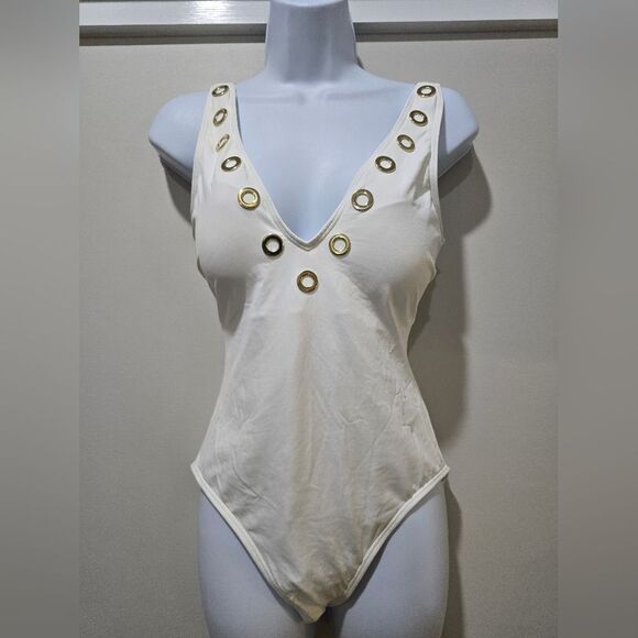 MICHAEL Michael Kors Grommet-Detail One-Piece Swimsuit NWOT Size 10 White - Picture 3 of 5